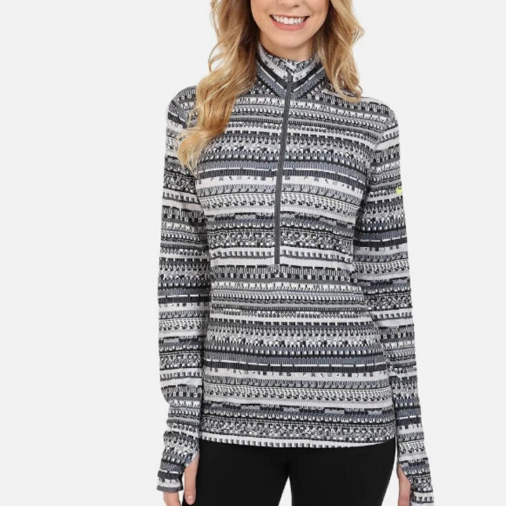 Nike Pro Dri-Fit Fair Isle Print 1/4 Zip Long Sleeve Pullover Size Small